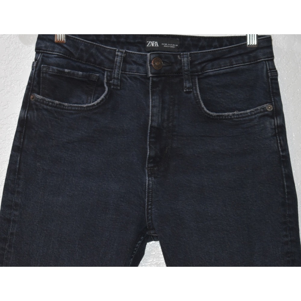 Zara Women Dark Blue High Rise Straight Leg Raw Hem Jeans Size 6 6045/230